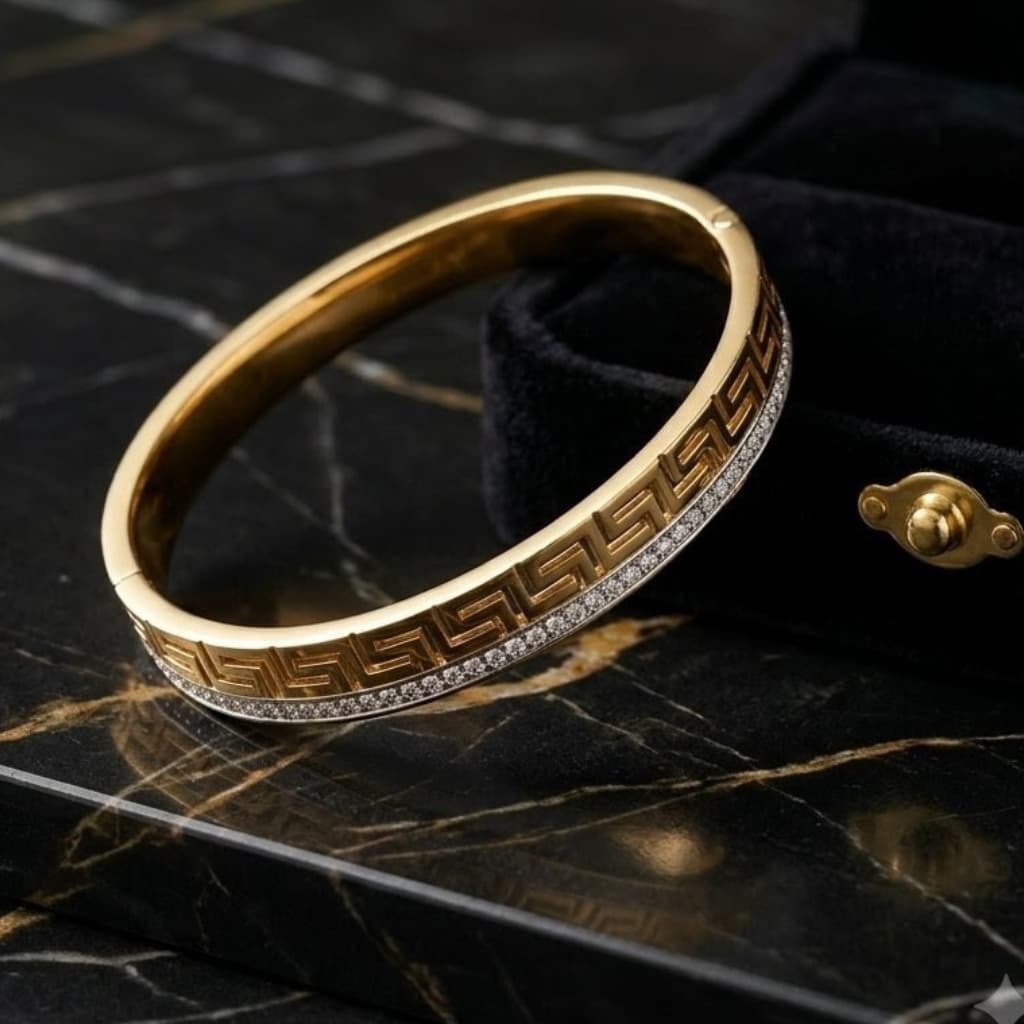 Luxury Greek Pattern Gold Cuff Bracelet for Women – Stainless Steel | Waterproof & Tarnish Resistant | Premium Bangle