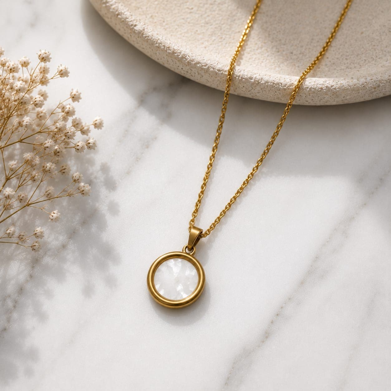Luna Pearl Halo Pendant Necklace Stainless Steel | Waterproof & Tarnish Resistant