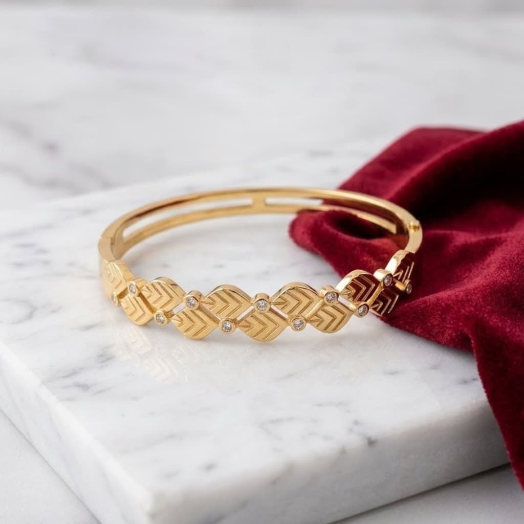 Luxury Gold Leaf Crystal Bracelet for Women – Waterproof Stainless Steel Cuff Bangle | Tarnish Resistant