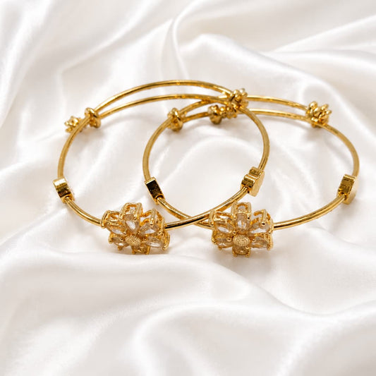 Floral Crystal Adjustable Cuff Bracelet – Gold Stainless Steel