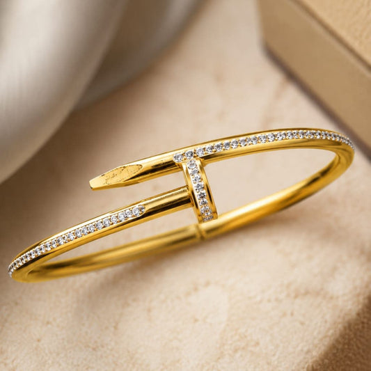Crystal Nail Cuff Bracelet – Gold Plated Stainless Steel