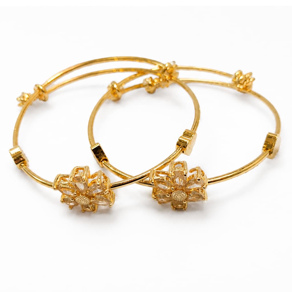 Luxury Floral Crystal Adjustable Golden Bracelet for Women | Stainless Steel Cuff Bracelet | Elegant Flower Bangle