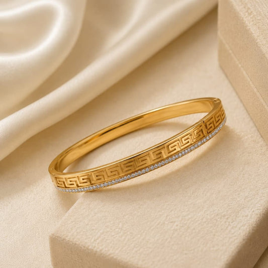 Greek Pattern Gold Cuff Bracelet – Waterproof Stainless Steel