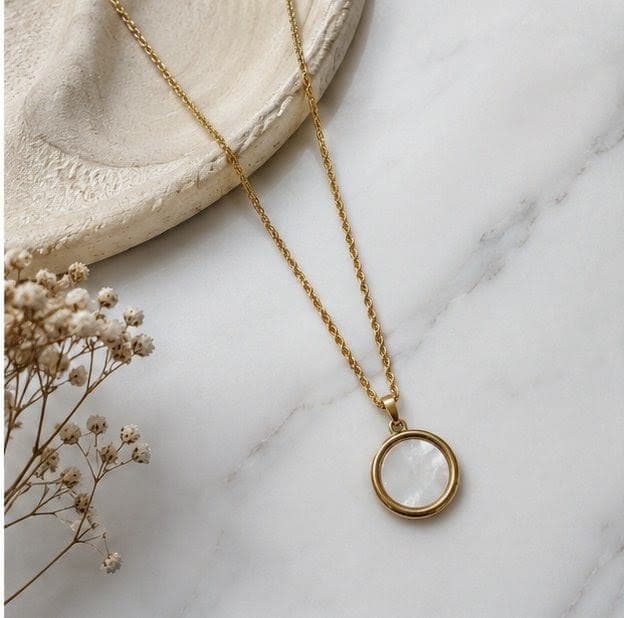 Luna Pearl Halo Pendant Necklace Stainless Steel | Waterproof & Tarnish Resistant