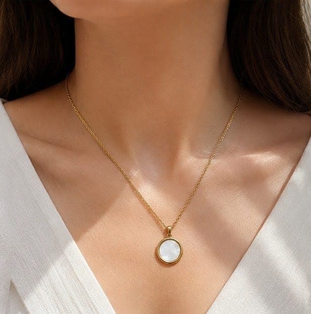 Luna Pearl Halo Pendant Necklace Stainless Steel | Waterproof & Tarnish Resistant