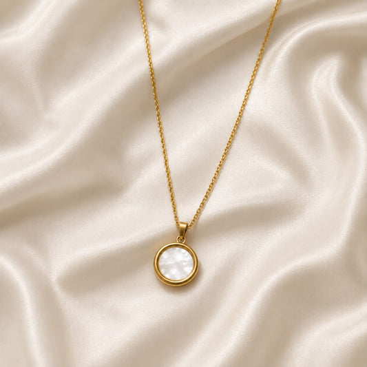 Luna Pearl Halo Pendant Necklace Stainless Steel | Waterproof & Tarnish Resistant